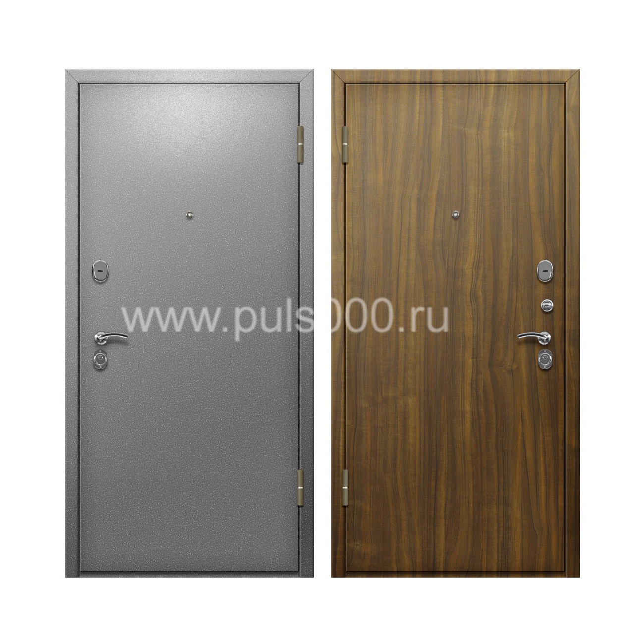 Входная дверь с серым порошковым напылением  и ламинатом PR-80, цена 20 000  руб.