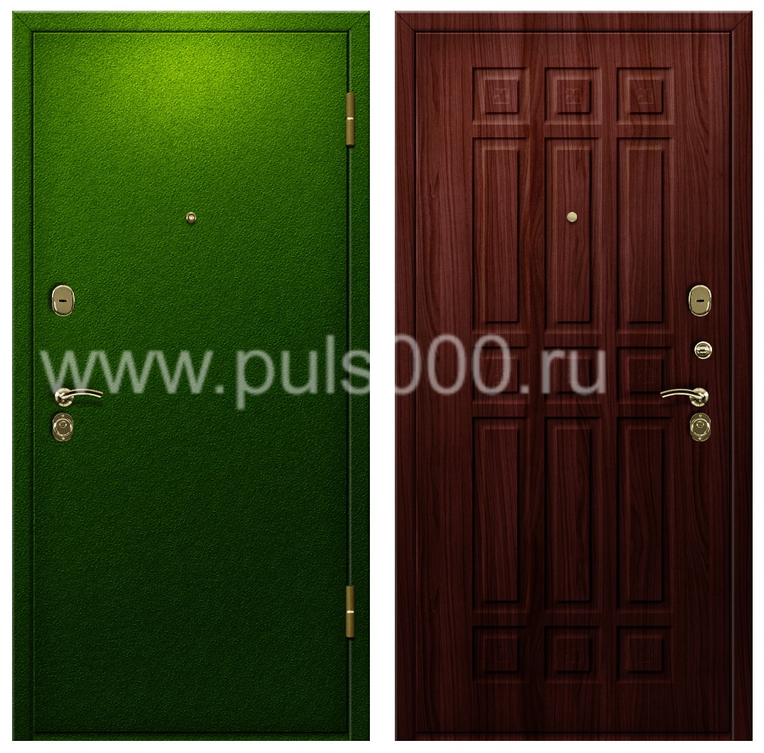 Зеленая коттеджная дверь с порошковым напылением и МДФ PR-937