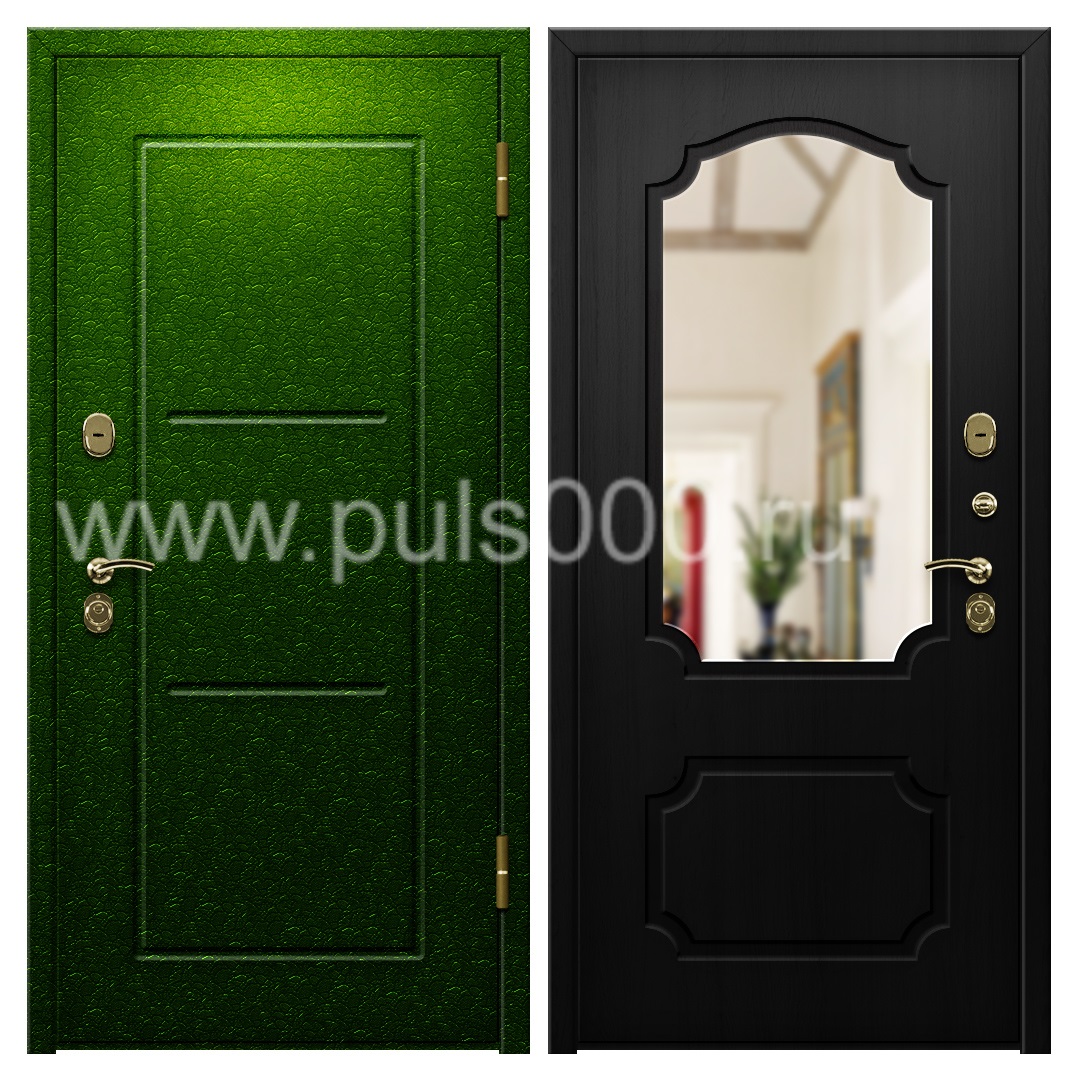 Зеленая порошковая квартирная дверь с шумоизоляцией PR-1128