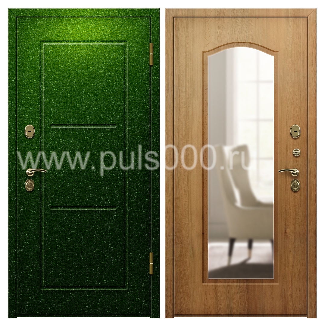 Входная дверь с напылением, зеркалом и шумоизоляцией в квартиру PR-1127