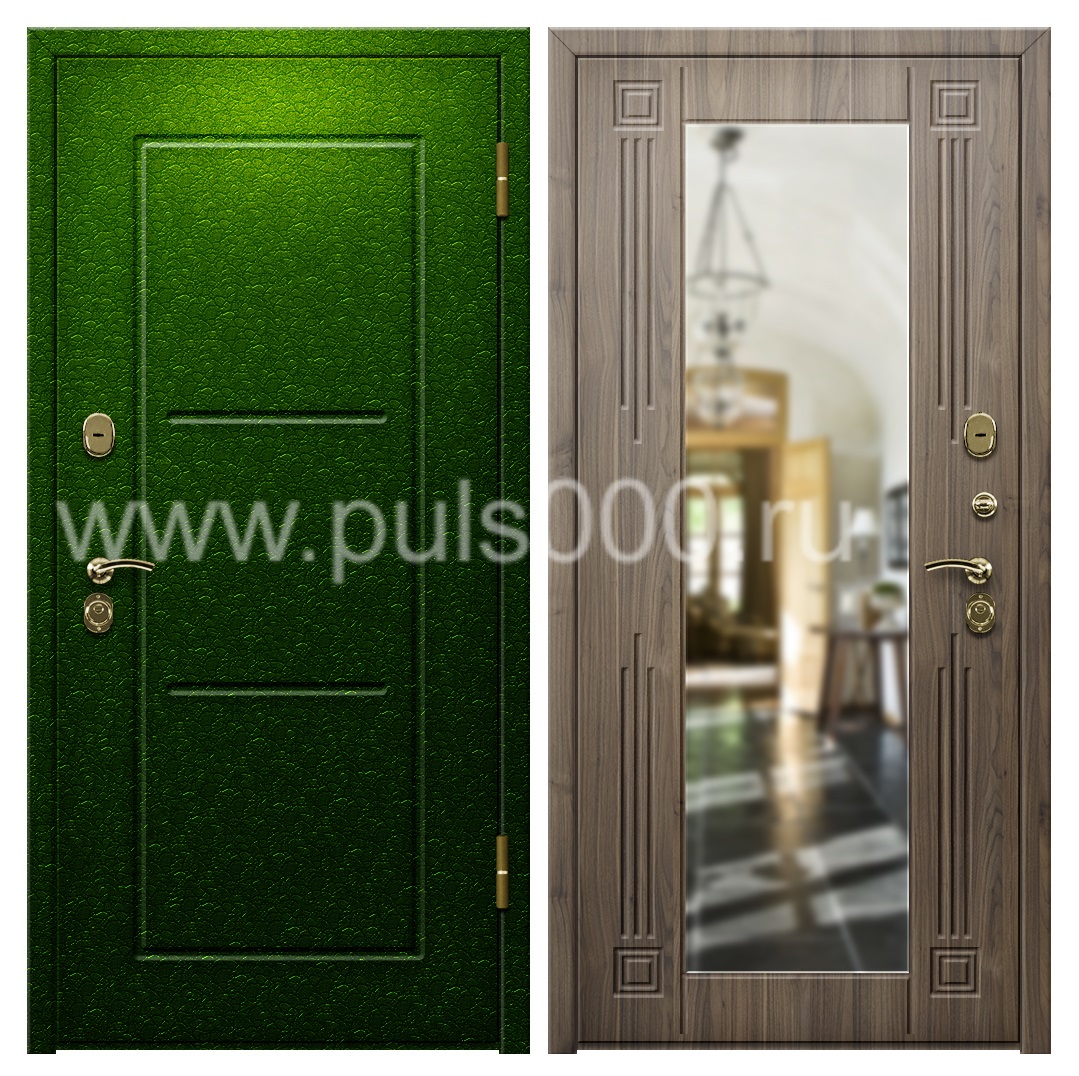 Зеленая квартирная дверь с зеркалом и шумоизоляцией  PR-1122, цена 26 000  руб.