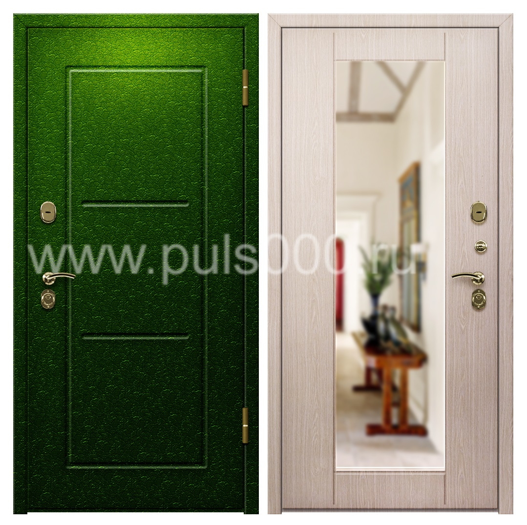 Металлическая квартирная дверь с зеркалом и шумоизоляцией PR-1119