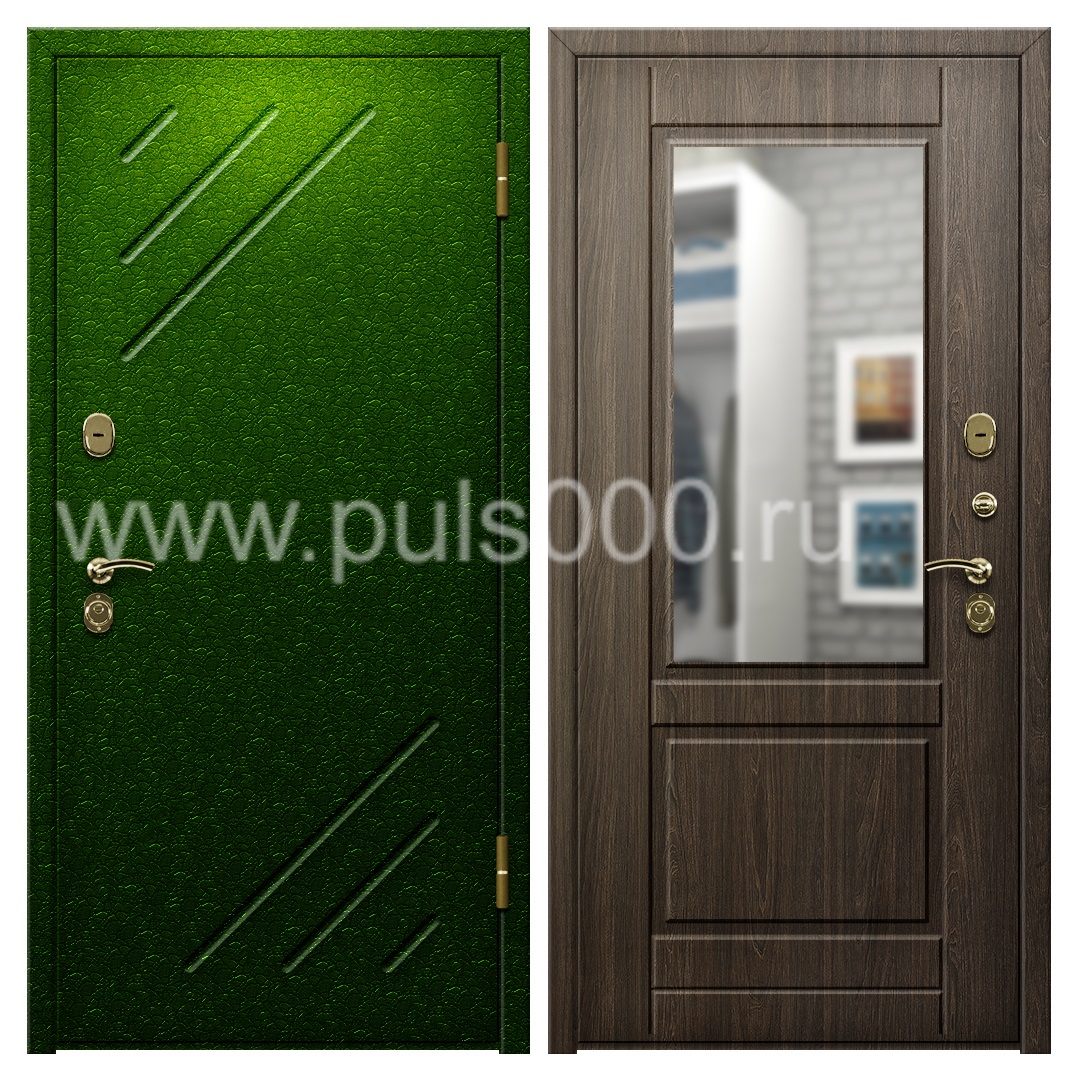 Входная наружная дверь с зеркалом для загородного дома PR-1116