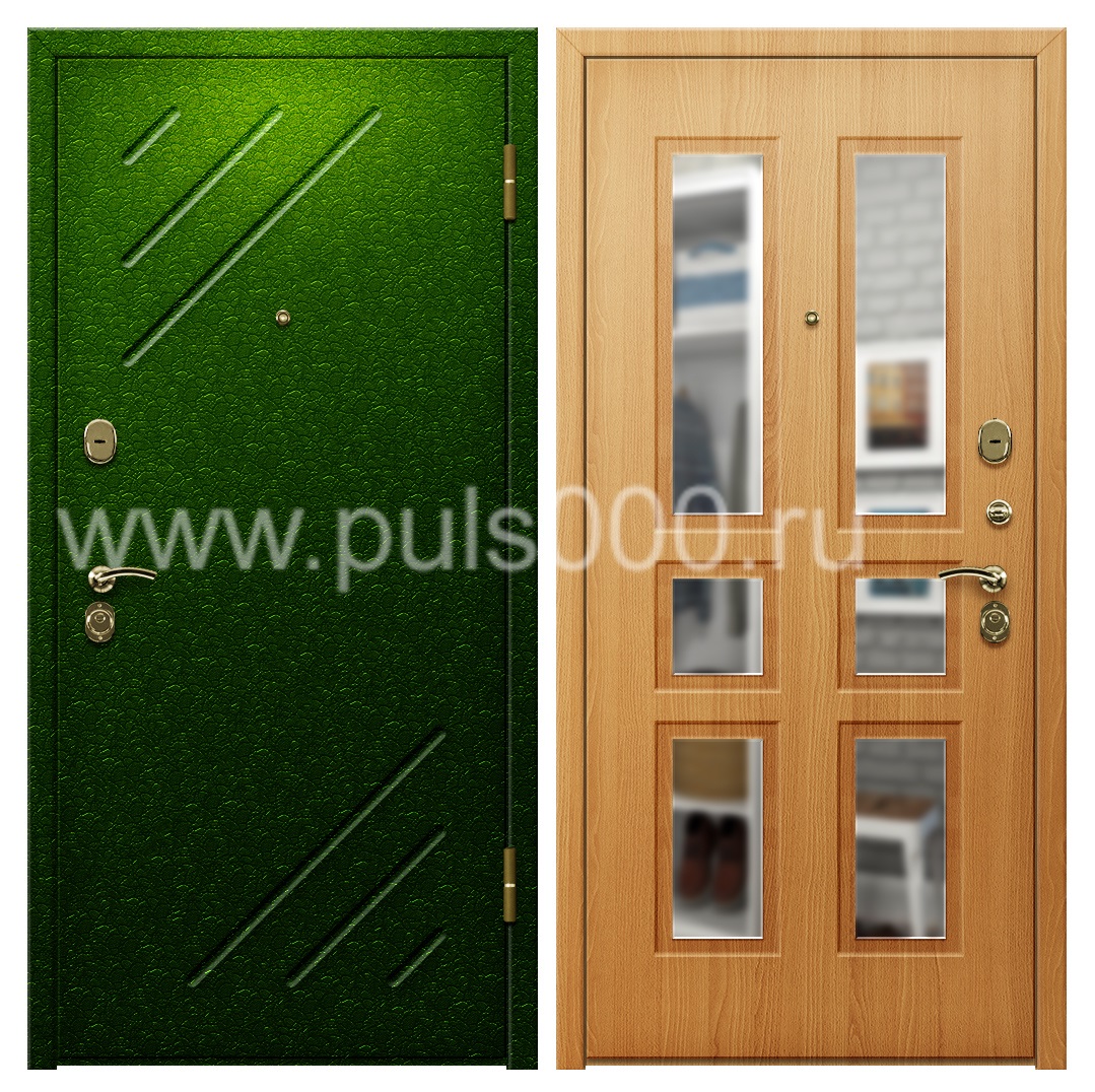 Наружная коттеджная дверь с порошковым напылением и МДФ PR-1111
