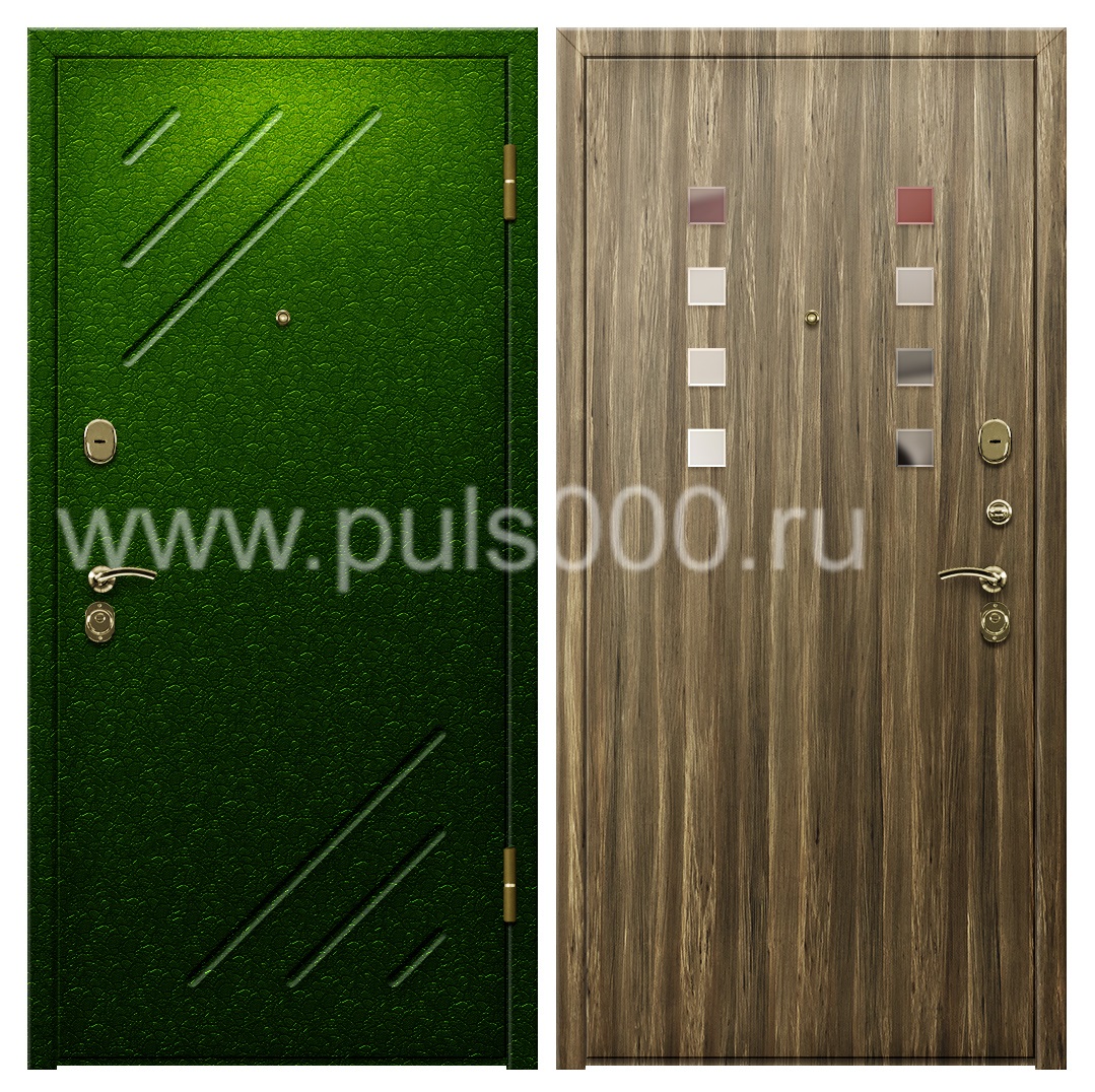 Металлическая наружная дверь с зеркалом в коттедж PR-1110, цена 26 900  руб.