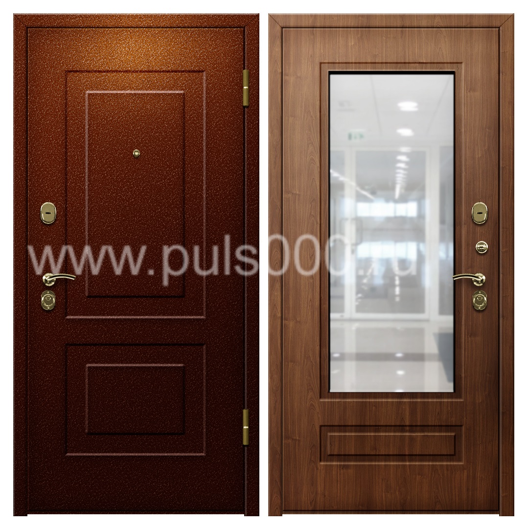 Входная дверь с зеркалом, напылением и МДФ в коттедж PR-1105
