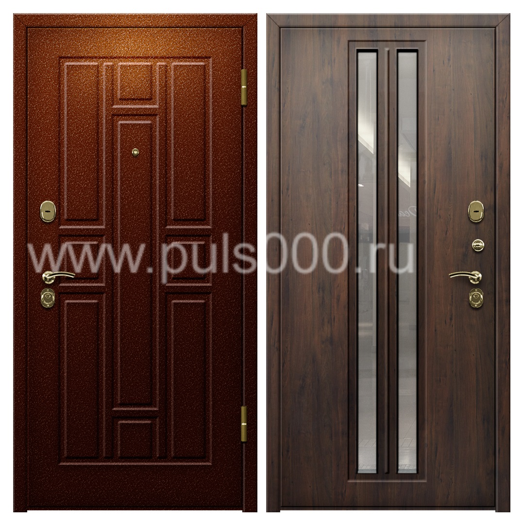Входная дверь с зеркальными вставками и утеплителем в квартиру PR-1097, цена 25 900  руб.