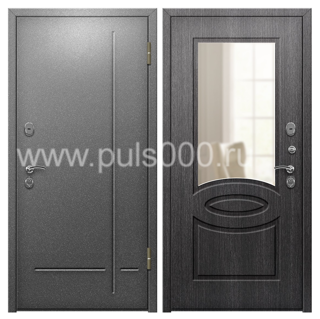 Металлическая уличная дверь с зеркалом в коттедж PR-1059