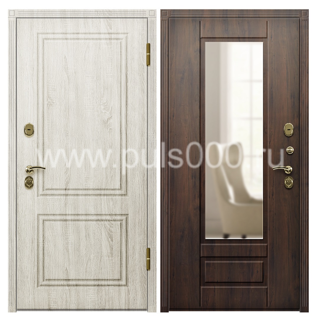 Темная входная дверь с зеркалом для загородного дома, цена 28 000  руб.