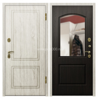 Входная дверь в квартиру МДФ с зеркалом белый ясень венге MDF-308