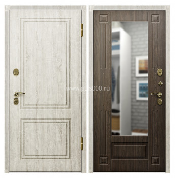 Входная металлическая квартирная дверь МДФ с зеркалом белый ясень орех MDF-312, цена 18 000  руб.