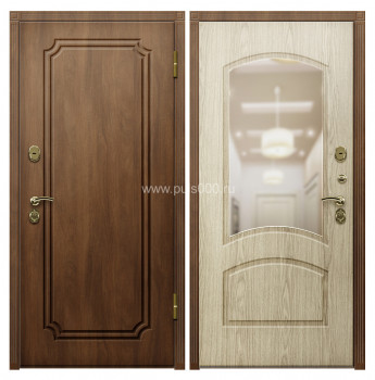 Входная металлическая квартирная дверь МДФ с зеркалом орех дуб выбеленый MDF-313, цена 26 000  руб.