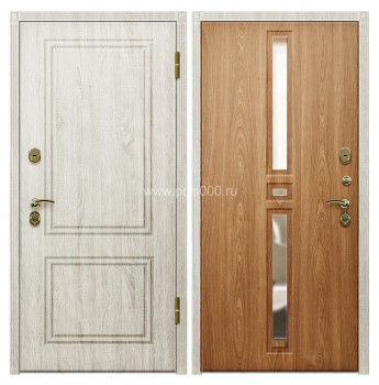 Входная металлическая квартирная дверь МДФ с зеркалом белый ясень дуб светлый MDF-314, цена 19 000  руб.