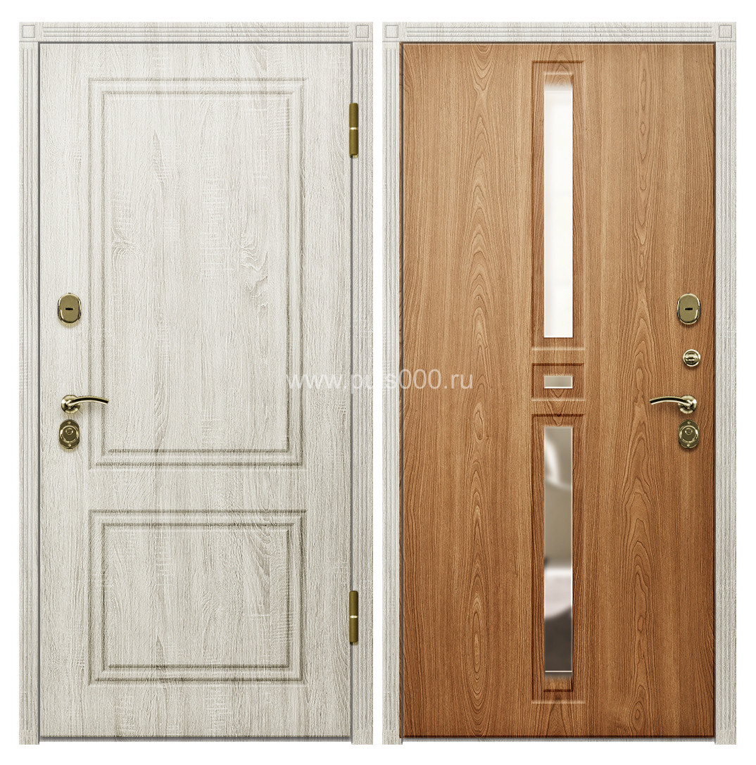 Входная металлическая квартирная дверь МДФ с зеркалом белый ясень дуб светлый MDF-314, цена 19 000  руб.