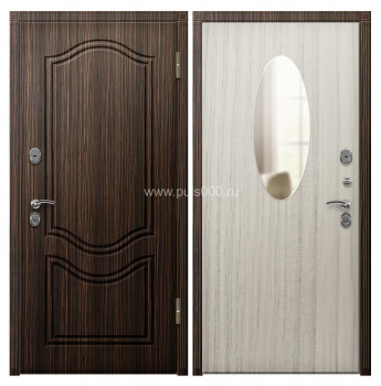 Входная металлическая квартирная дверь МДФ с зеркалом зебрано белый ясень MDF-315, цена 20 000  руб.