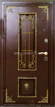 Входная дверь с ковкоВходные металлические двери с ковкой и порошковым напылением KV-1738