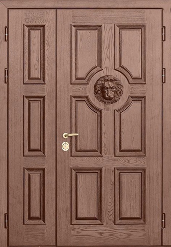 Металлическая двустворчатая дверь из массива с дверным молотком MS-42, цена 110 000  руб.