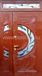 Стальная парадная дверь ПР-3 из МДФ с витражными вставками, цена 120 000  руб.