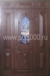 Стальная парадная дверь для загородного дома ПР-27 с ковкой и стеклом, цена 120 000  руб.