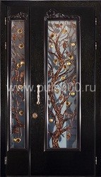 Чёрная парадная дверь из МДФ с витражами ПР-8-1, цена 120 000  руб.