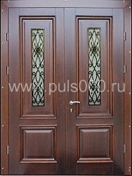 Стальная парадная дверь с МДФ ПР-14 ковкой и стеклом, цена 120 000  руб.
