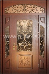 Стальная парадная дверь из МДФ ПР-31 со стеклом и ковкой, цена 52 000  руб.