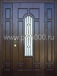 Стальная парадная дверь из тёмного МДФ ПР-18 со стеклом