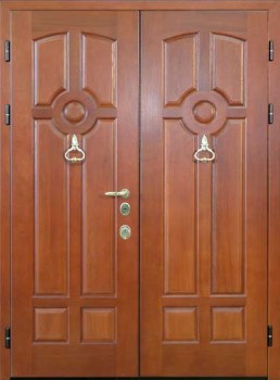 Двупольная коричневая парадная дверь из МДФ ПР-35