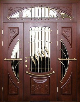 Входная парадная дверь из массива с ковкой и стеклом ПР-39