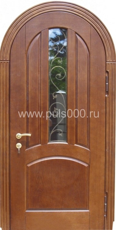 Стальная арочная дверь с МДФ, ковкой и стеклом АР-29, цена 28 300  руб.