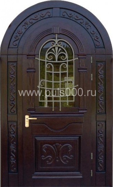 Стальная арочная массивная дверь АР-32 с ковкой и стеклом, цена 80 000  руб.