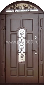 Железная арочная дверь со стеклом и ковкой и c МДФ АР-33