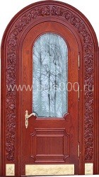 Стальная дверь с аркой и резьбой АР-14 массив, цена 80 000  руб.