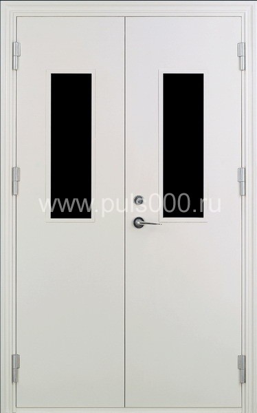 Двустворчатая противопожарная дверь с окрасом НЦ и стеклом ПР-8, цена 17 900  руб.