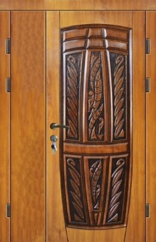 Двустворчатая металлическая дверь с резьбой ДВ-702 с массивом, цена 56 350  руб.