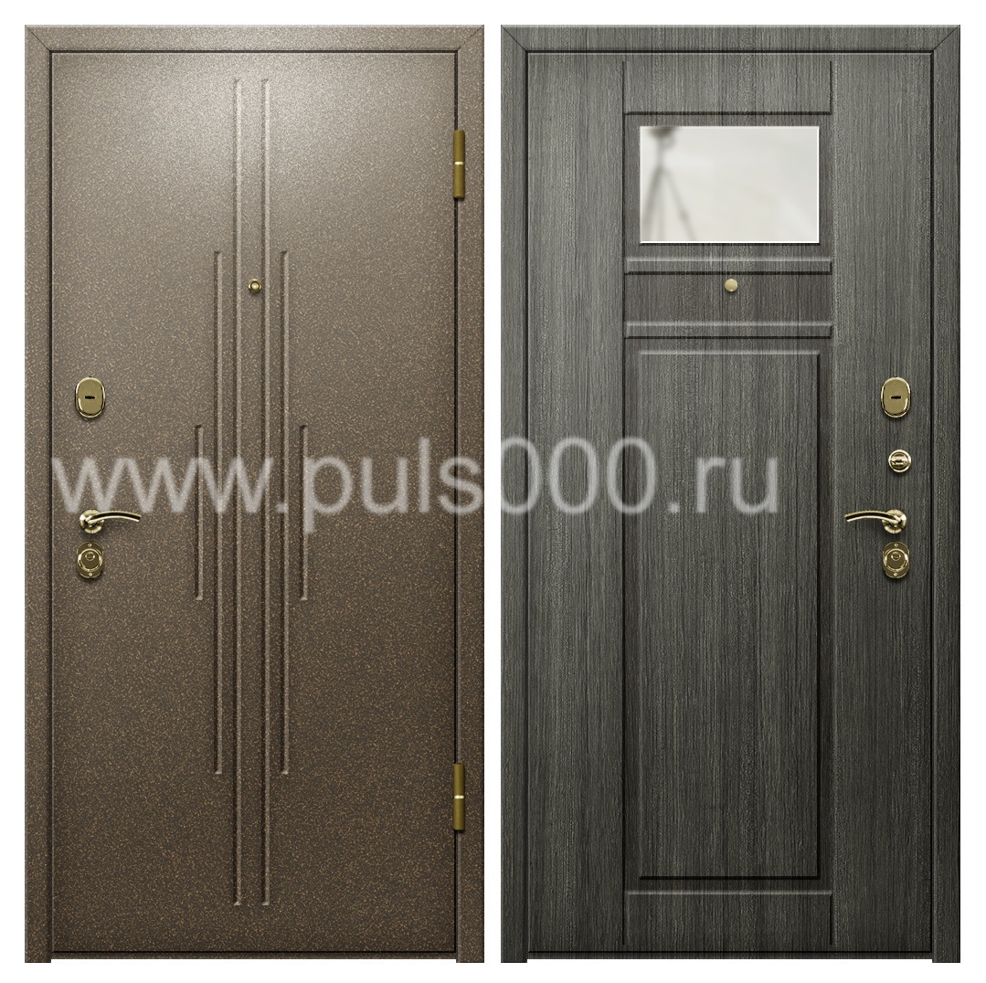 Входная наружная дверь с зеркалом в коттедж PR-1086, цена 27 000  руб.
