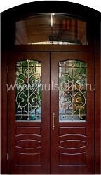 Металлическая остеклённая дверь из МДФ с аркой и стеклом АР-16, цена 90 000 руб. Металлическая остеклённая дверь из МДФ с аркой и стеклом АР-16, цена 90 000 руб.